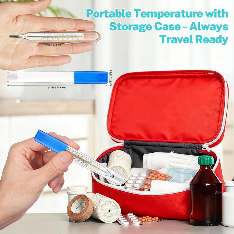 MAGICLULU 5Pcs Oral Temperature for Adults, Dual Scale ℃ & ℉ Glass Traditional Underarm Body Temperature with Case, Accurate Measurement for Kids Babies Elderly Home Family Clinics Fever Indicator - BeesActive Australia