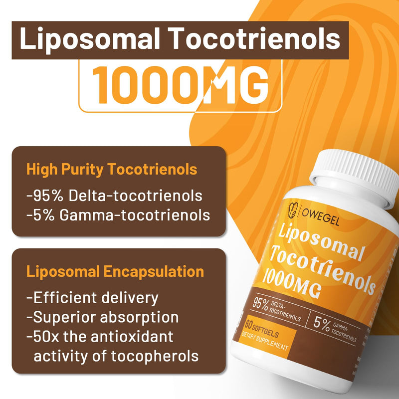 Liposomal Vitamin E Tocotrienols 1000mg - High Potency Tocotrienol Supplements,95% Delta & 5% Gamma Tocotrienols Capsules 60 Count (Pack of 1)