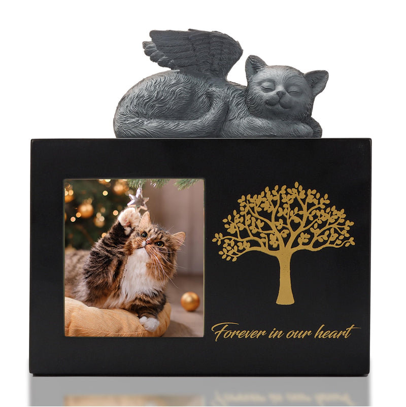 DiDiBirDi animal urns for cats, pet cremation box, cat urn for ashes, black cat urns made of wood for ashes, comes with a cat angel statue made of resin and a velvet bag for storage set 1 - BeesActive Australia
