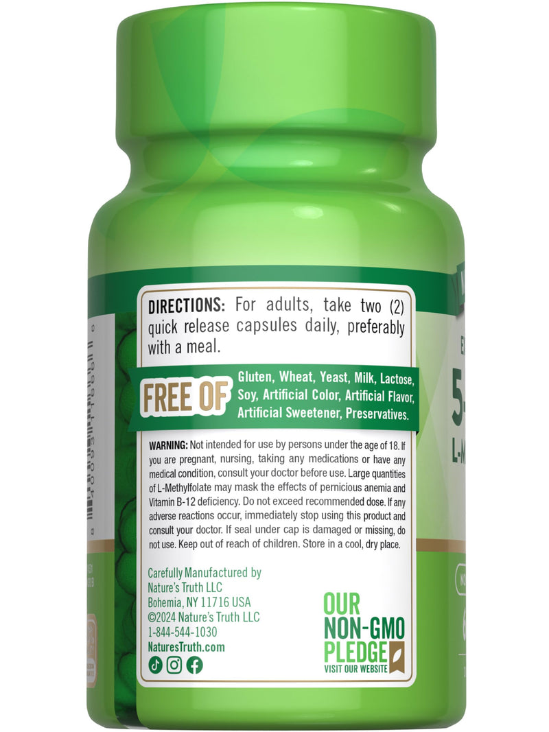 Nature's Truth L Methylfolate 15mg | 60 Capsules | Non-GMO & Gluten Free Supplement | Extra Strength | Non-GMO & Gluten Free Supplement | Extra Strength 60 Count (Pack of 1)