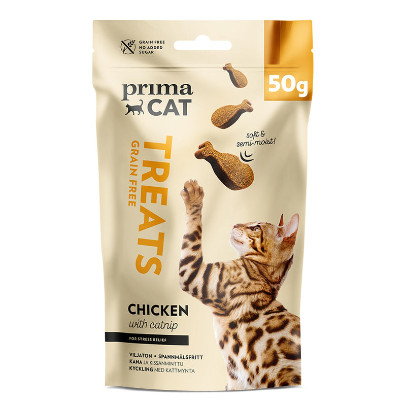 PrimaCat - Soft cat treats with chicken flavor and catnip, pack of 18 with 50 g each Tender chicken 2.78 g (pack of 18) - BeesActive Australia