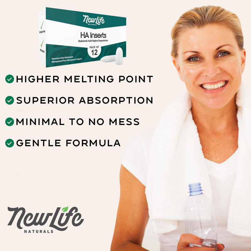NewLife Naturals Hyaluronic Acid Vaginal Suppository for Dryness | Vaginal Dryness Support | Estrogen-Free Relief for Menopause | Hyaluronic Acid Suppositories for Women | USA-Made 12 Vaginal Inserts - BeesActive Australia