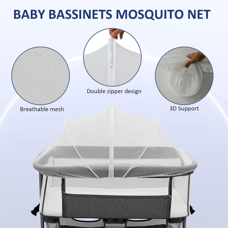 Bassinet Mosquito Net Cover to Keep Cats & Bugs Out for Baby, Two-Way Zipper, Portable Bassinet Cover with Storage Bag, Breathable Baby Mosquito Net for Bedside Sleeper/Travel Crib White White-bassinet Cover - BeesActive Australia