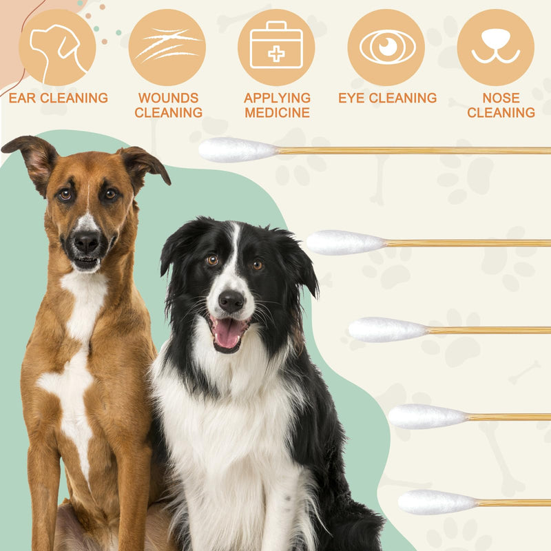 200-Pack of Long, Large Dog Ear Swabs with Bamboo Sticks: Perfect for Dog Ear Cleaning and Infection Treatment. Gentle, Effective, and Eco - Friendly for Pet Hygiene Large Tips 200PCS