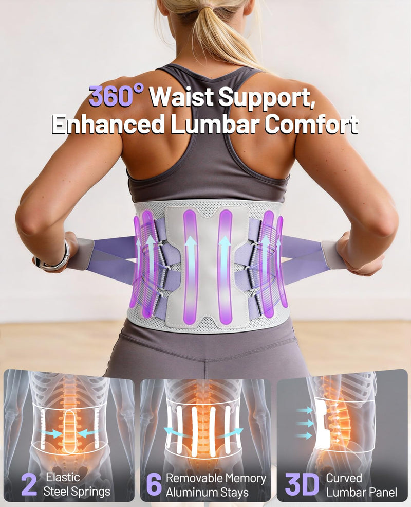 Back Brace for Women, Support Brace for Lower Back Pain Relief, Adjustable Lumbar Support Belt with Lumbar Pad, Ergonomic Breathable Immediate Relief Brace for Herniated Disc Sciatica Scoliosis,M A-Purple M - BeesActive Australia