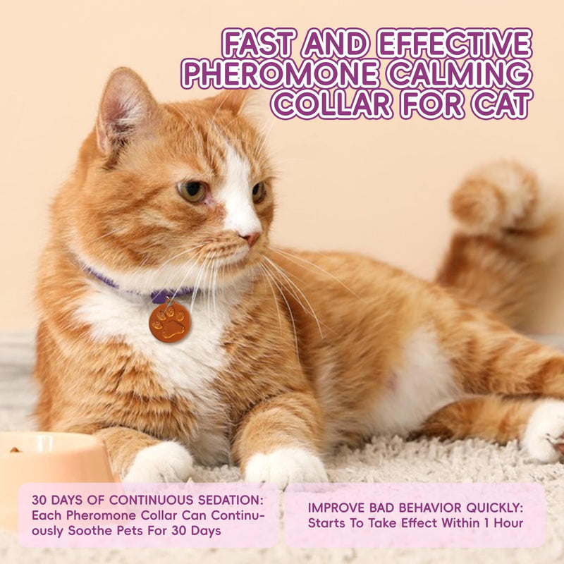 Calming Collar for Cats, 4 Packs Adjustable Calming Cat Collar with Pheromone Scent, with Yellow Gold Pendants, 120 Days Calm Relief for Anxious Cats, 15 Inch, Purple