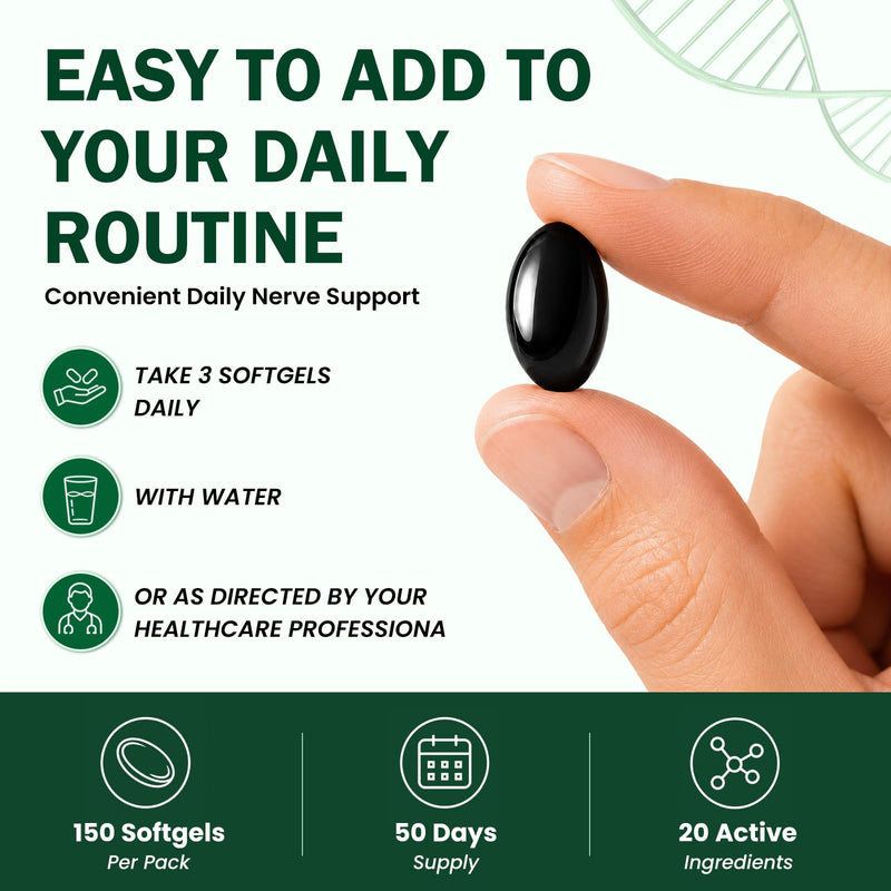 Neuropathy Support Supplement with R-Alpha Lipoic Acid 1200mg ALA– Nerve Health Formula for Neuropathy Pain Relief for Feet Hands Fingers Legs, Sciatica Ease with Vitamin B1 B6 B12–150 Softgels