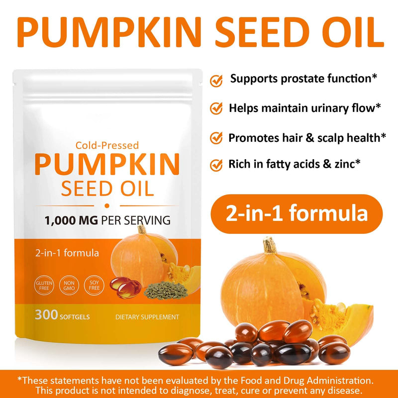 Pumpkin Seed Oil Capsules, Cold Pressed Pure Virgin Pumpkin Seed Oil Softgels Essential Omega-3/6, Fatty Acids, Phytosterols, Vitamin E, Supports Hair Health, Prostate Function - 300 Softgels - BeesActive Australia