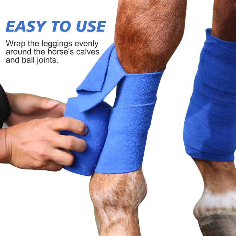 Asooll Horse Wraps,Horse Polo Wraps with Tape,4 PCS Soft Fleece Equestrian Leg Wraps,Horse Hoof Guard,Thickened Polar Fleece Bandage Protects Ligaments for Livestock Cow Horse,Blue - BeesActive Australia