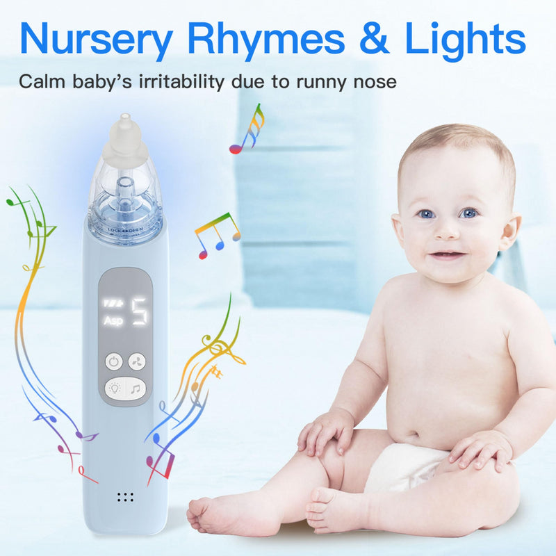 X-Bosak Nasal Aspirator for Baby, Electric Nose Sucker for Baby, Snot Sucker with 5 Levels Suction, Soothing Light & Nursery Rhymes Blue - BeesActive Australia