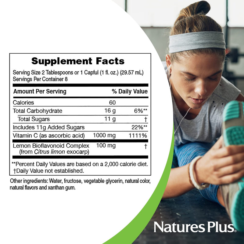 NaturesPlus Liquid Vitamin C - 1000 mg, 8 fl oz - with Lemon Bioflavonoids - Vegetarian, Gluten Free - 8 Servings 8 Ounce