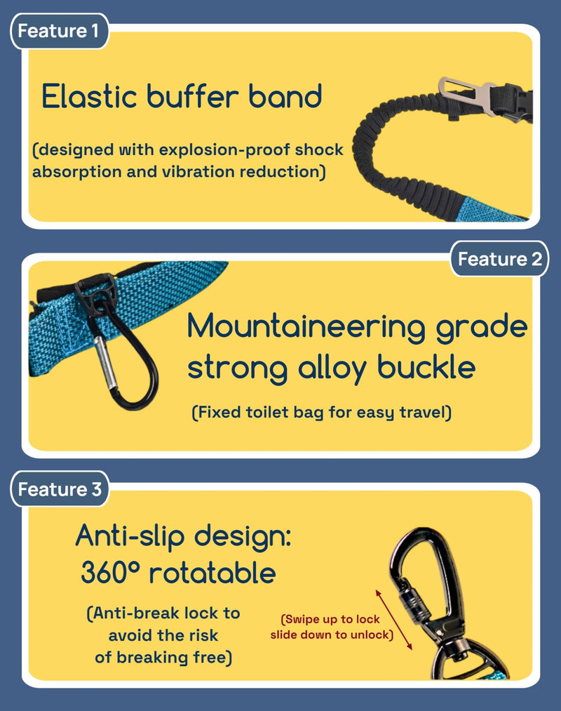 Dog Leash, Hands Free - 6-in-1 Reflective Bungee Leash Design for Large & Medium & Small Dogs, Adjustable Bungee Nylon Belt for Running, Hiking & Daily Walks Blue