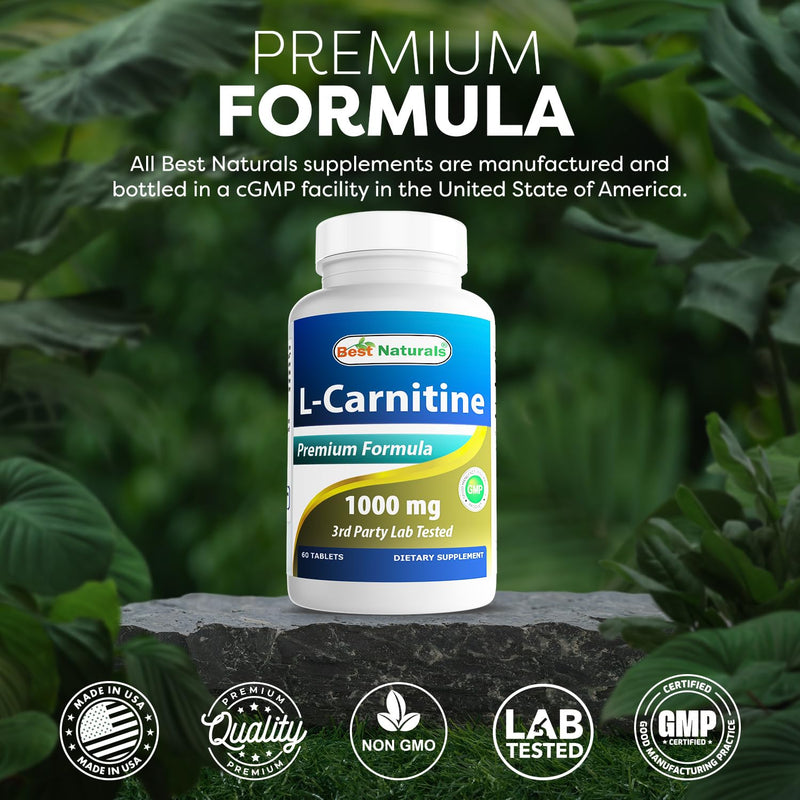 Best Naturals L-Carnitine 1000mg 60 Tablets (60 Count (Pack of 1)) 60 Count (Pack of 1)