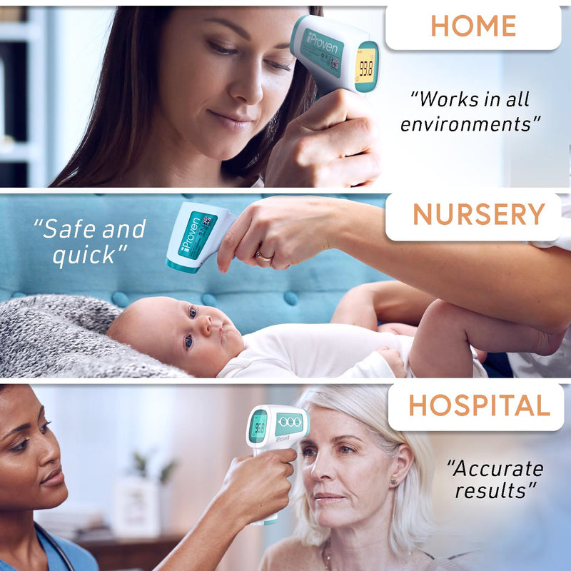 Infrared Forehead Thermometer for Adults and Infants, Touchless iProven Thermometer, 1sec Instant Accurate Readings, 3 in 1 Including Fever Alarm, Silent & Memory Mode Green