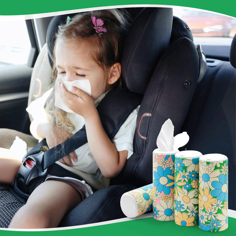 Car Tissues with Lotion, 4 Packs Cylinder Car Tissue Holder, Travel Tissues Box, for Car Cup Holder, Round Tube Tissue Container - BeesActive Australia