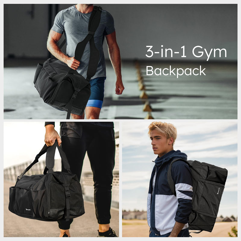 Gym Bag for Men with Shoes Compartment and Wet Pocket Convertible Duffle Bag and Gym Backpack Waterproof Sports Bags for Men with 2 Bottle Holders Multipurpose Weekender Overnight Bag -Black Black Large - BeesActive Australia