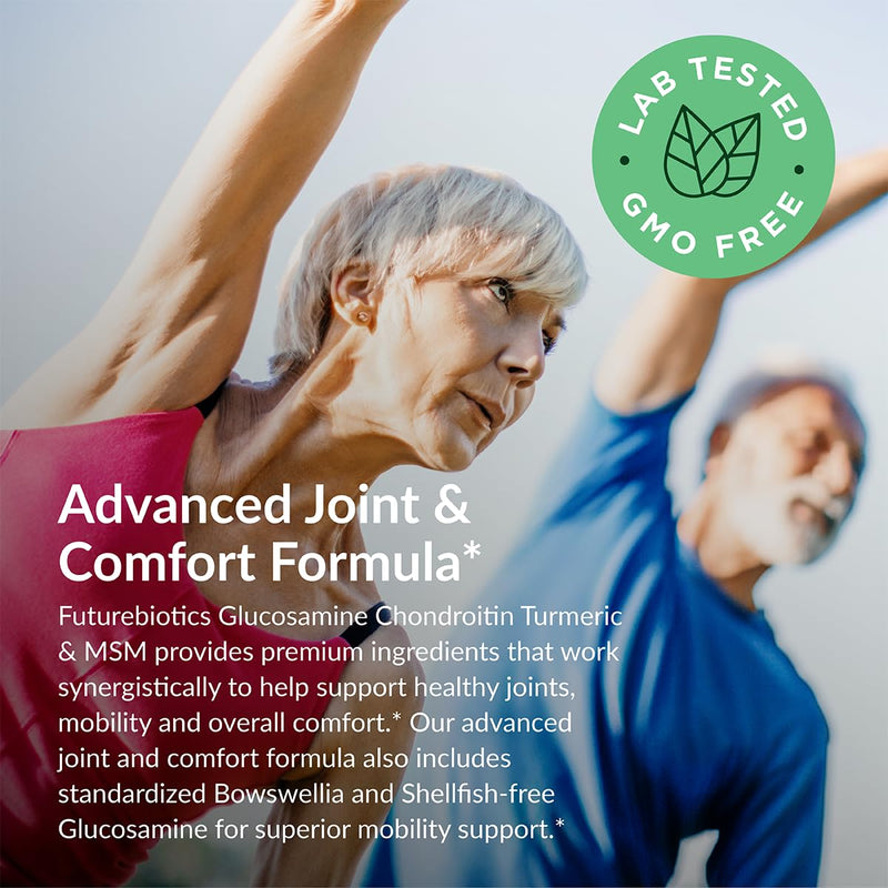 Futurebiotics Glucosamine Chondroitin Turmeric & MSM Advanced Joint Formula, Supports Healthy Joints & Mobility - Non-GMO, 180 Capsules 180 Count (Pack of 1)