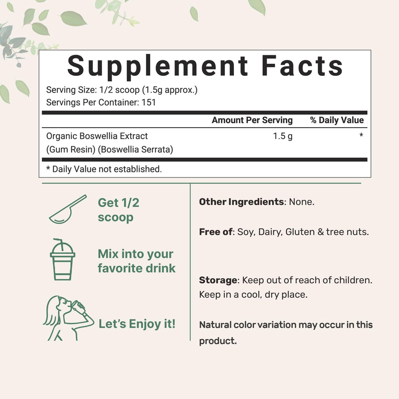 Micro Ingredients Organic Boswellia Serrata Extract Powder, 8 Ounce, Pure Boswellia Supplement with 65% Boswellic Acid, Supports Joints, Knees and Bones Health, Non-GMO, Pet Friendly, India Origin
