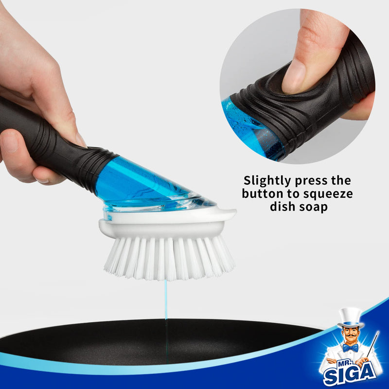 MR.SIGA Soap Dispensing Dish Brush Storage Set, Kitchen Brush with Holder for Pot Pan Sink Cleaning Black - BeesActive Australia