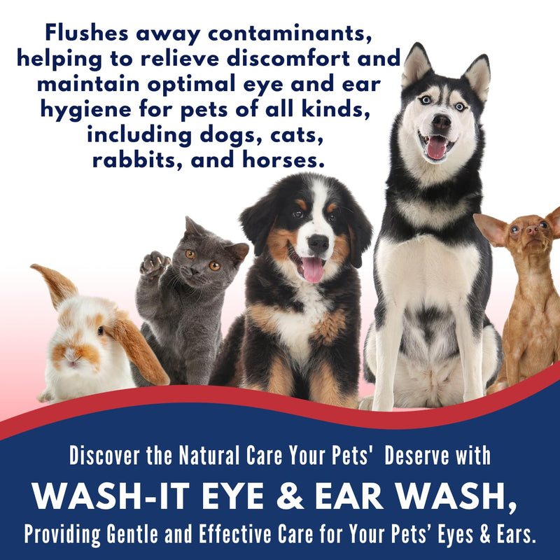 Wash-It Eye and Ear Wash for Pets to Flush Out Contaminants, Irritations & Dirt | US-Made Dog Ear Wash & Tear Stain Remover with Hypochlorous Acid for Rapid Care with No Irritation (4oz) - PawsPlanet Australia