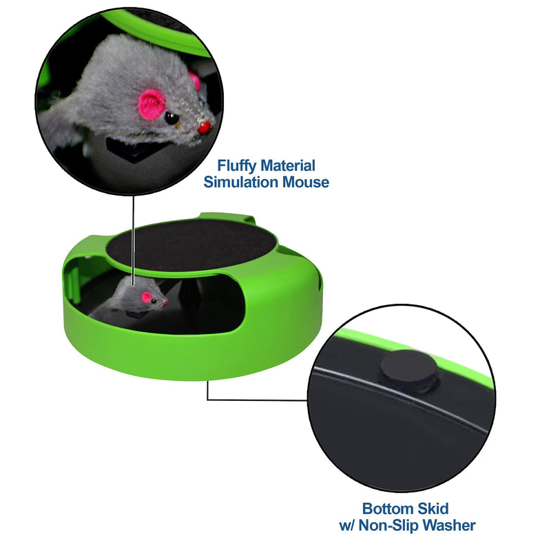 Interactive Cat Scratcher Toy – Manual Spinning Mouse for Natural Play & Claw Care – No Batteries, Quiet Design & Built-in Scratch Pad – 10" Spinning Cat Toy for Indoor Cats of All Ages Green Spinning Mouse - BeesActive Australia