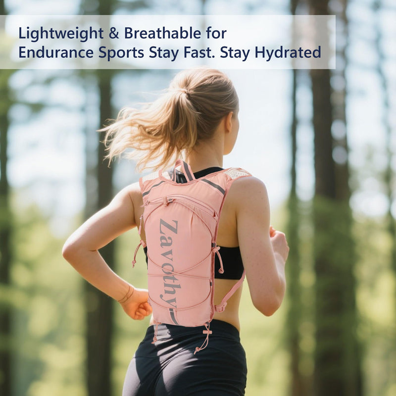 Zavothy Hydration Running Vest for Men & Women – Lightweight 1.5L Hydration Pack with Phone Pockets, Water Bottle Holders, Reflective Strips, Rain Cover – Trail Running, Cycling, Marathon Pink 1.5L Bladder