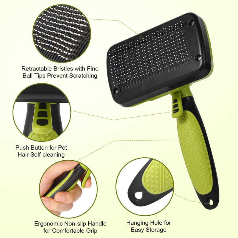 Pack of 3 pet dog brush, cat brush, dog brush, long hair, stainless steel dog brush, undercoat, undercoat brush, double-sided, short hair curry comb for dogs, fur change helper for dogs (green) Green - BeesActive Australia