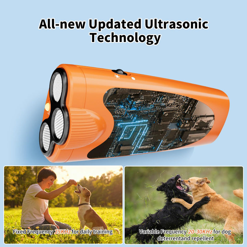 3X Ultrasonic Dog Bark Deterrent, 6 Adjustable Training Modes, Rechargeable Portable Handheld No Bark Device with 23ft Range, Safe Humane Anti Barking Control for Indoor Outdoor Dogs