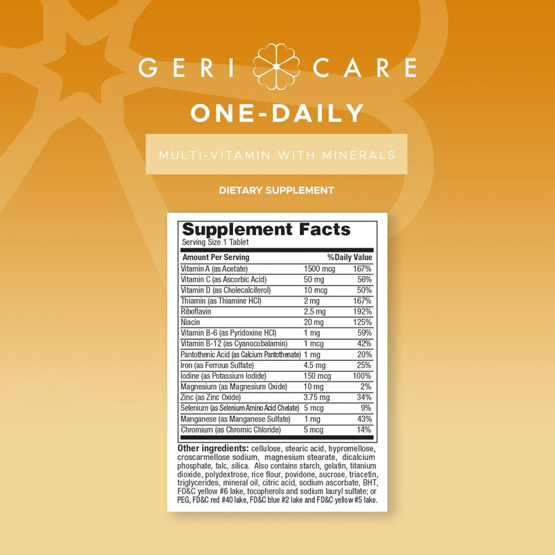 GeriCare One-Daily Multivitamins with Minerals (100 Tablets) High-Potency Multi-Vitamin & Multimineral Dietary Supplement for Immunity, Energy | Complete Daily Nutritional Support (2 Pack) 100 Count (Pack of 2)