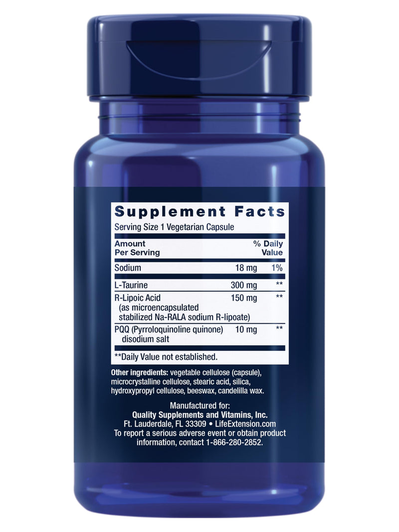 Life Extension Mitochondrial Basics with PQQ, L-Taurine, R-lipoic Acid, foundational Supplement for Cellular Energy Production, Brain and Heart Health, Gluten-Free, Non-GMO, Vegetarian, 30 Capsules | Foundational Supplement with L-Taurine & R-Lipoic Ac...