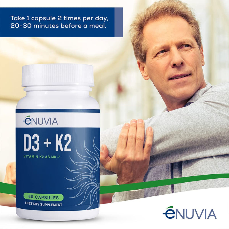 D3+K2 - Vitamin D3 K2 Supplement for Women and Men - 60 Veggie Capsules - with Bioperine Black Pepper Extract - Supports Maximum Calcium Absorption and Heart and Bone Health - Made in The USA