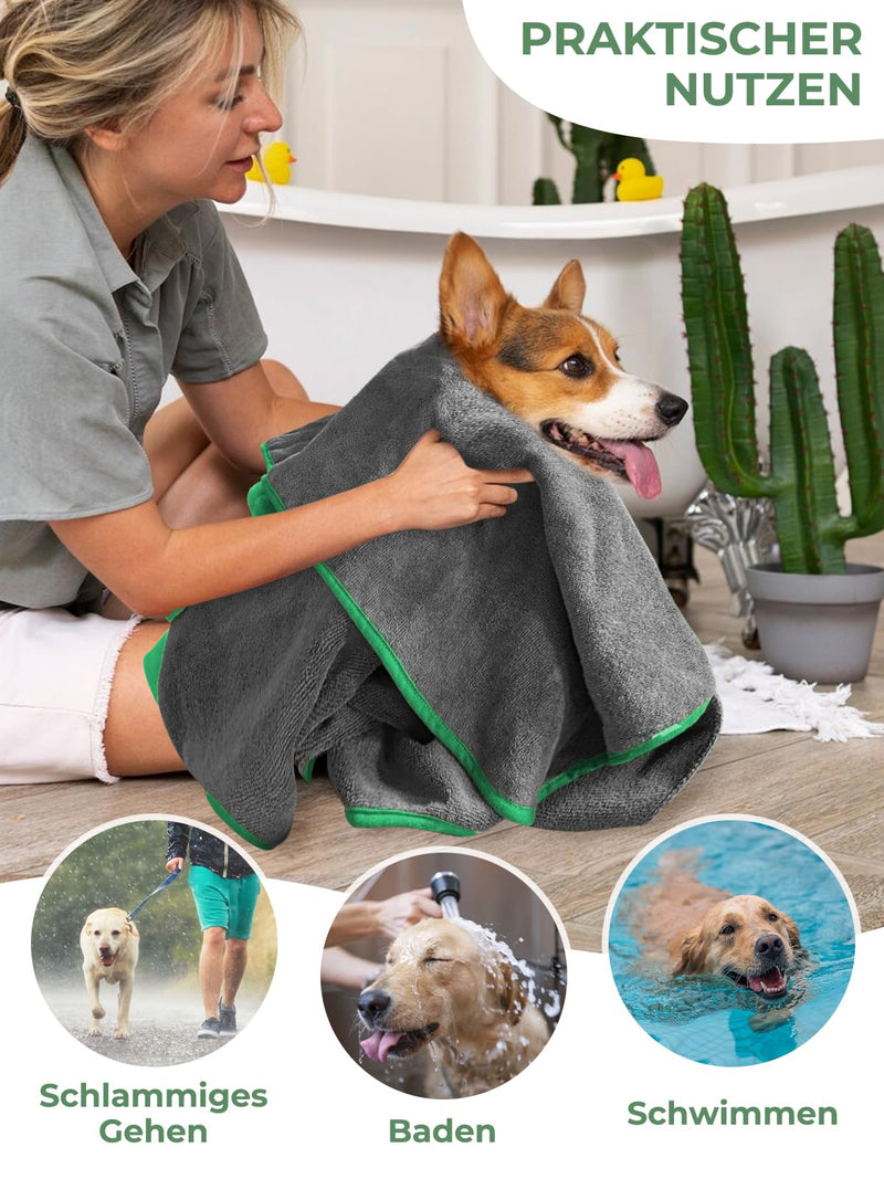 Bibykivn Bathrobe for Dogs, Dog Bathrobe Made of Microfiber, Adjustable Collar with Velcro Fastener, Quick Drying Bath Towel for Large Medium Small Dogs/Cats (Grey Green, L) Gray Green - BeesActive Australia