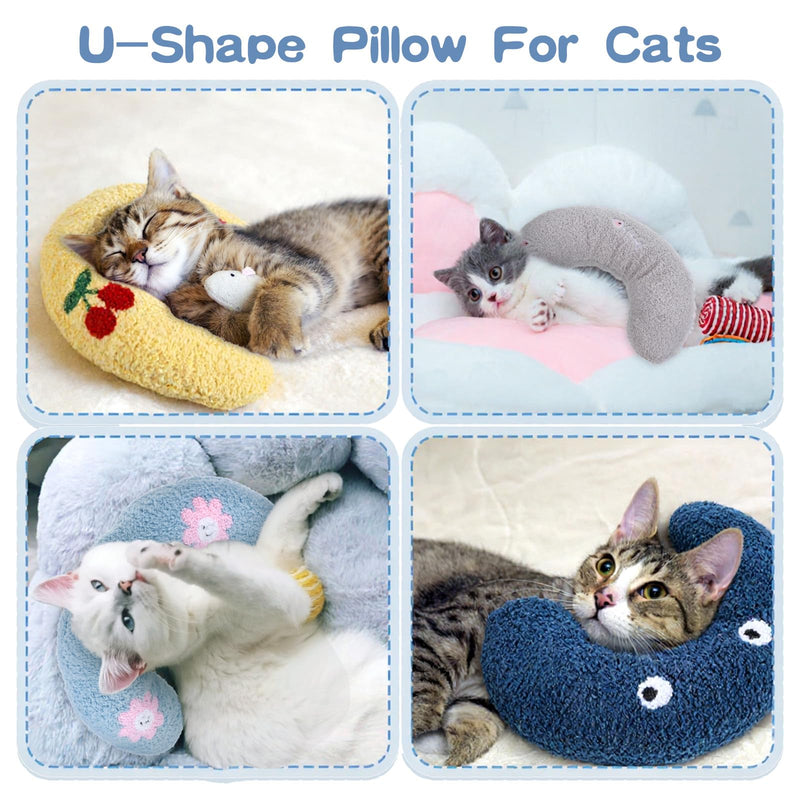 4 Pcs Pillows for Cats Puppy Bed, Soft Fluffy Pet Calming Toy, Half Donut U Shaped Pet Neck Pillow, Training Toy Joint Relief Cervical Protection (4 Patterns)