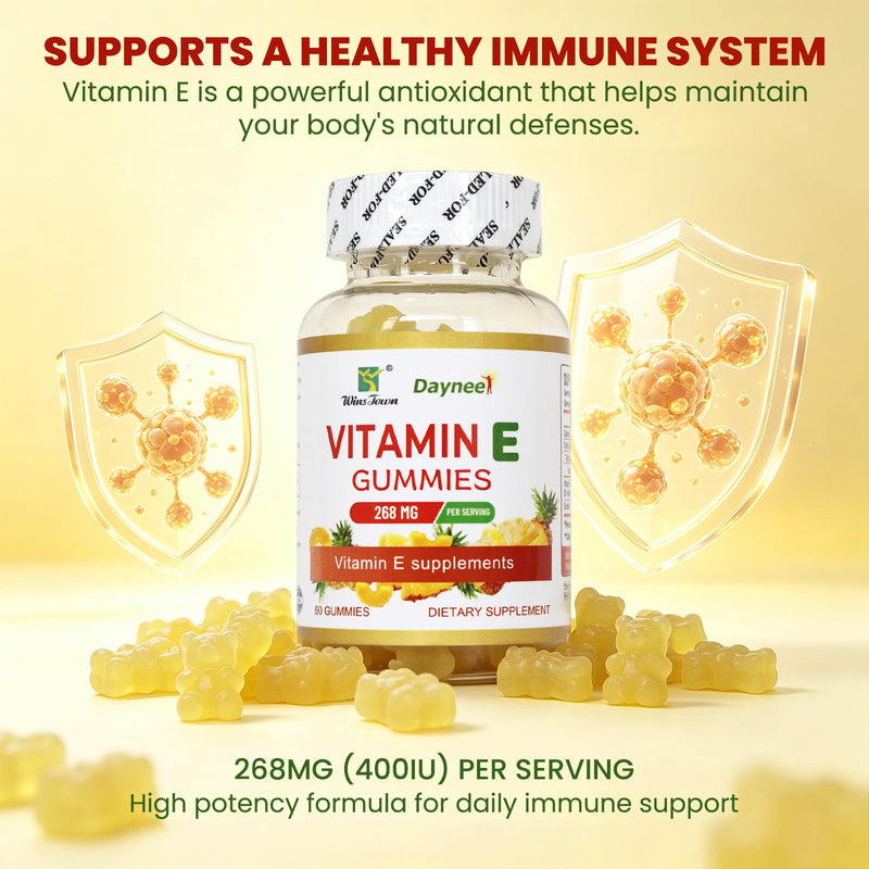 Vitamin E Gummies 268mg (400IU), Vegan, 60 Count | Adult Supplement, Non-GMO, Delicious, Easy to Chew, Antioxidant, Immune, Skin & Eye Support