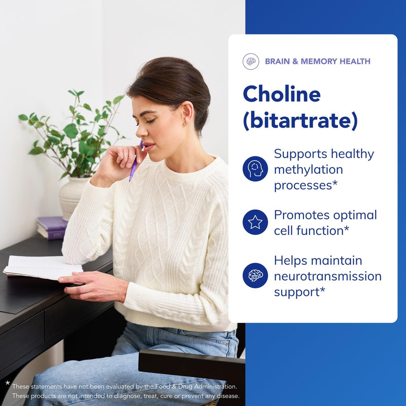 Pure Encapsulations Choline (Bitartrate) - 275 mg Choline (Bitartrate) - Supports Methylation, Brain Health & Cell Function* - Highly Bioavailable - Vegan & Non-GMO - 100 Capsules - BeesActive Australia