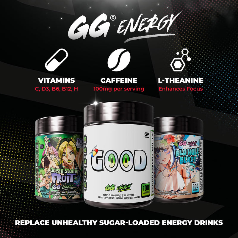 Gamer Supps GG Energy - Good by SMii7Y (100 Servings) - Keto Friendly Gaming Energy and Nootropic Blend, Sugar Free + Caffeine + Vitamins + Immune Support, Powder Drink