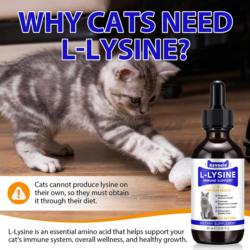 L-Lysine Drops for Cats with Colostrum & Taurine, Cat Lysine Drops, Immune Support, Respiratory Health & Allergy Relief, for Sneezing, Runny Nose & Eye Function | 60ml - Roast Chicken Flavour