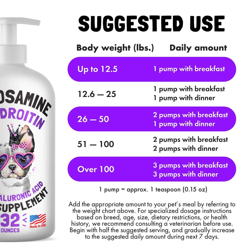 Liquid Glucosamine for Dogs Bacon Flavour Chondroitin, MSM & Hyaluronic Acid K9 Supplement Hip and Joint Formula Advanced Mobility Joint Pain Relief Senior Advanced Supplement for All Breeds 32 oz 32oz - PawsPlanet Australia