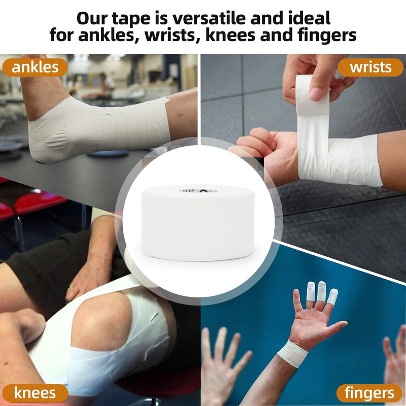 OK TAPE 12 Rolls Athletic Tape, Sports Tape for Injuries, Rigid, Easy Tear Medical Tape, Wrist Tape, No Sticky Residue | Secure Ankle, Finger, Knee- 1.5inch x 15yards (White) 15 yards White-12 Rolls - BeesActive Australia