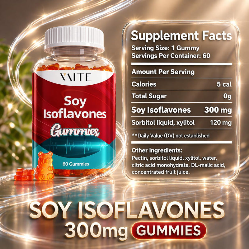 Soy Isoflavones Supplement for Women – Non-GMO Phytoestrogens for Menopause Relief, Hot Flashes, Hormonal Balance, Genistein, Soy with Isoflavones, Bone Health Support – 60 Vegan Chewable Gummies