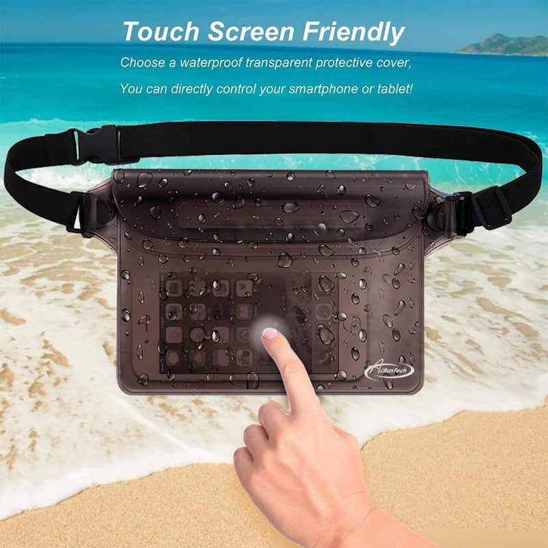 AiRunTech Waterproof Fanny Pack, Beach Cruise Vacation Essentials, Waterproof Pouch Protect Phone Passport Valuables Dry Safety, Paddle Board Kayaking Boating Swimming Accessories-2 Pack（Gray + Black） Black+Grey