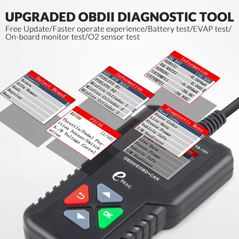 2026 Ver. EDIAG OBD2 Scanner YA-101 Auto Code Reader for Check Engine Light,O2 Sensor,EVAP Test,On-Board Monitor Test,Smog Check,OBD2 Diagnostic Scan Tool for All OBD2 Cars Since 1996-Upgrade Version EDIAG ya101 - BeesActive Australia