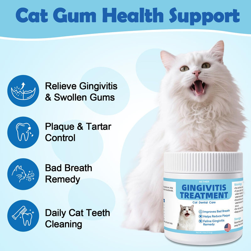 AETHER Cat Gingivitis Support, Oral Health Care Powder, Teeth & Gum Care for Cats, Helps Reduce Bad Breath, Plaque and Tartar Buildup, Soothes Sensitive Red Gums, Natural Plant Based Formula