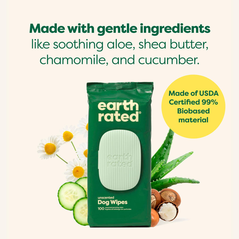 Earth Rated Ear Wipes & Grooming Wipes Bundle - Includes 70 Fragrance-Free Pet Ear Wipes and 100 Unscented Grooming Wipes. - PawsPlanet Australia