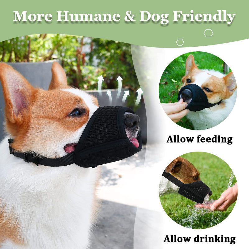 Dog Muzzle Breathable Mesh Muzzle for XXS to XXL Dogs Chihuahua, Beagle and Golden Retriever, Adjustable Pet Muzzles for Biting and Chewing, Allows Hitting and Drinking Black XXS-(Snout 4"-5") - BeesActive Australia