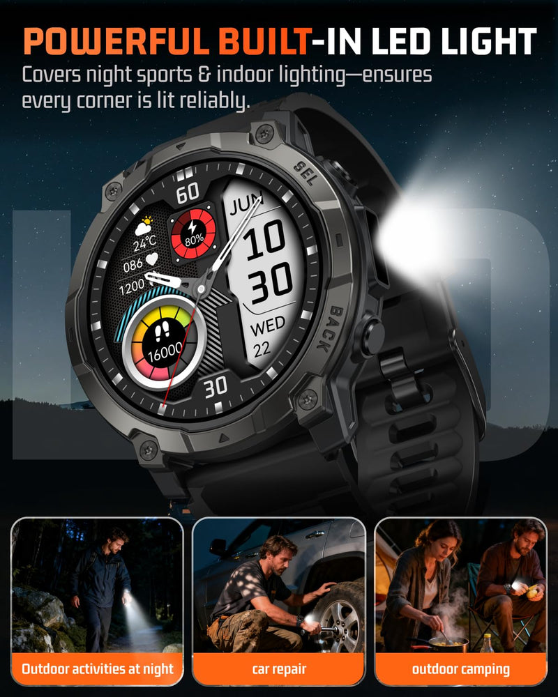 Smart Watch for Men Fitness Tracker: Military Make Answer Call LED Digital Mens Watches Waterproof Smartwatch Android Phone iPhone Samsung Compatible Sleep SpO2 Heart Rate Monitor Step Pedometer 1.39 Classic Black - BeesActive Australia