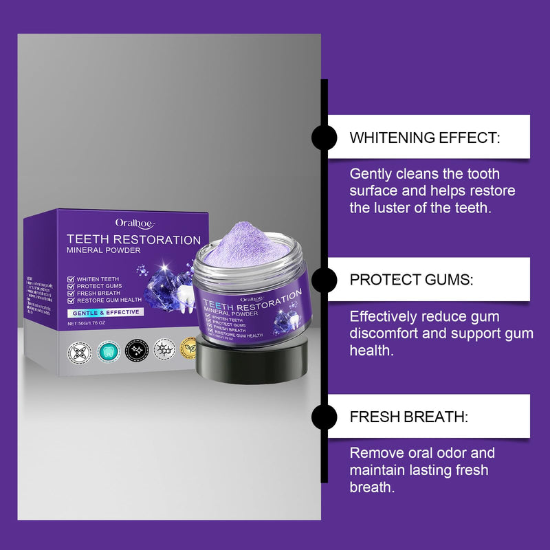 2Pcs Teeth Restoration Mineral Powder, Purple Whitening Mineral Powder，Fresh Breath Effective in Strengthening Teeth and Gums,Gentle and Non-irritating.