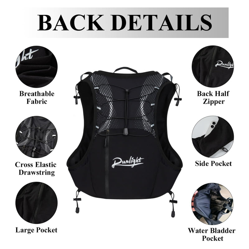 Hydration Vest Backpack,Lightweight Water Running Vest Pack with 1.5L Water Bladder Bag Daypack for Hiking Trail Running Cycling Race Marathon for Women Men (Black), W118-1
