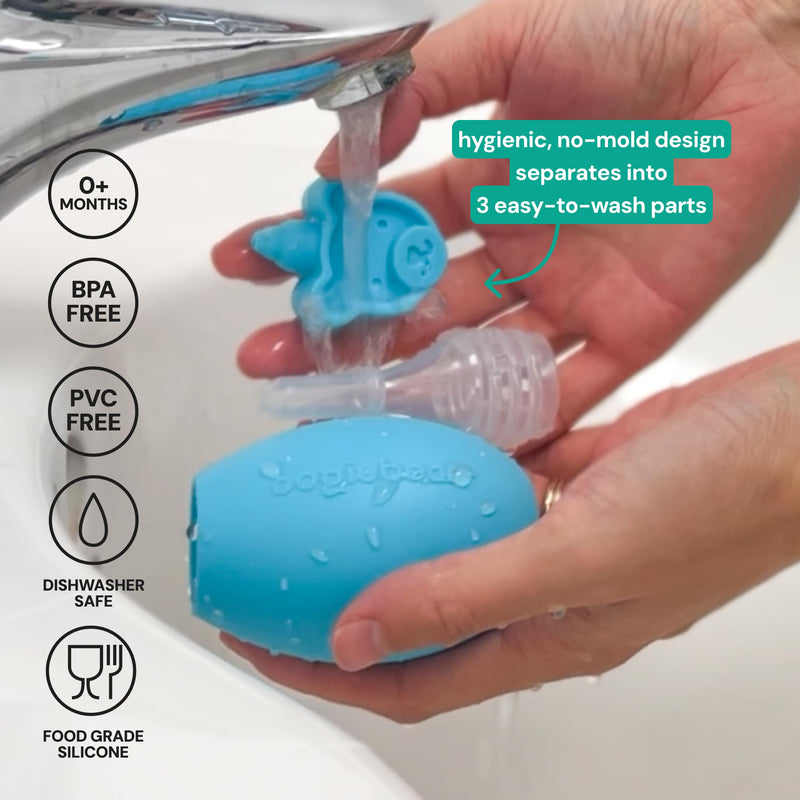 oogiebear BearPair FSA/HSA Eligible Silicone Bulb Baby Nasal Aspirator and Ear & Nose Syringe, Safely Sucks Snot and Removes Mucus, Cleanable and Reusable, Blue - BeesActive Australia