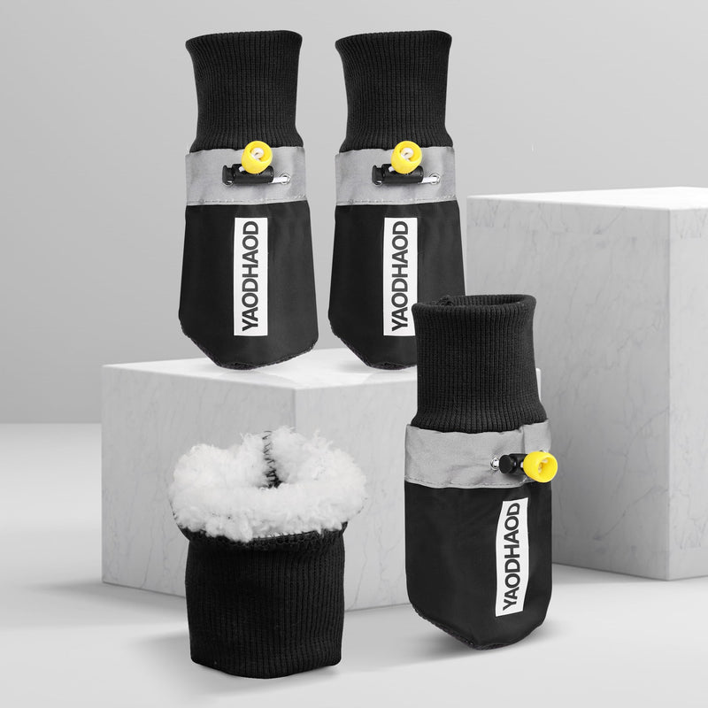 YAODHAOD Dog Snow Boots Breathable Socks，Dog Shoes Fleece Snow Booties for Medium to Large Dogs，with Reflective Straps Anti-Slip Sole，Dog Boots & Paw Protectors for Indoor (Black, XX-Large) Black - BeesActive Australia